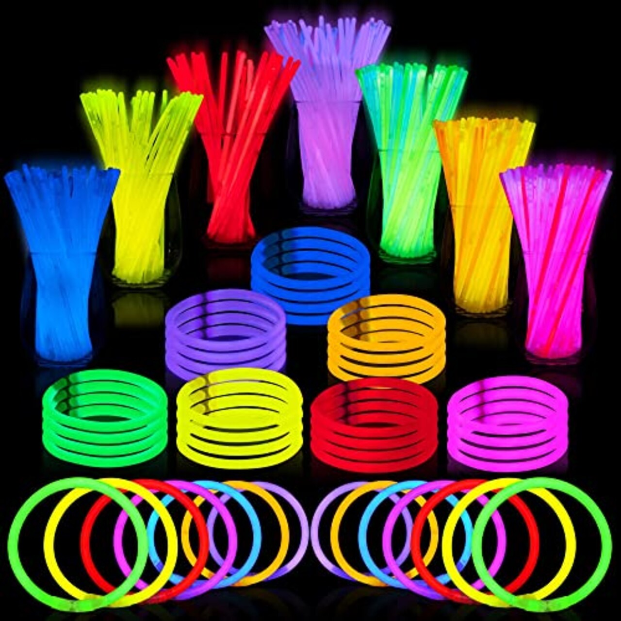 JOYIN 200 Pcs Glow Sticks Bulk 8" Glowsticks, Glow Stick Bracelets Necklaces, Glow in the Dark Neon Party Supplies, Easter, Christmas, Halloween Party Supplies Pack, Football Party Supplies